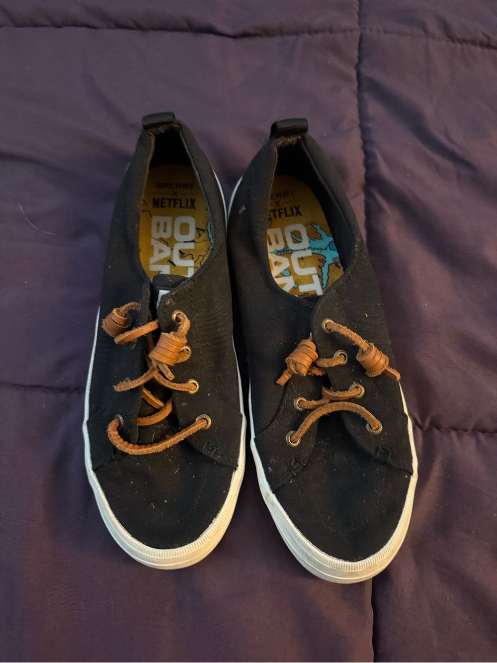 Sperry Women’s Black Canvas Slip-On Sneakers with Brown Laces - OUTERBANKS EXCL.
